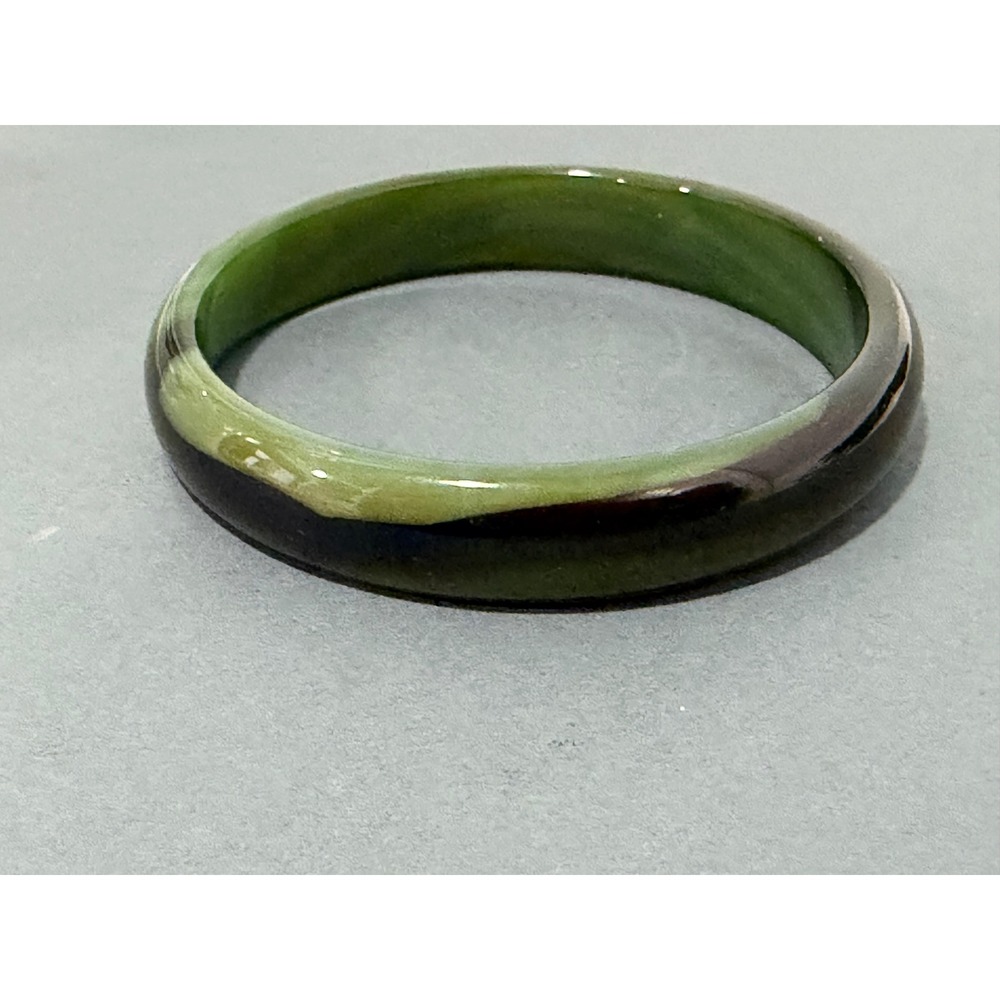 Green Stone Bangle‎ Bracelet Size 6.75 Dark Green Black Streaks - Picture 4 of 8